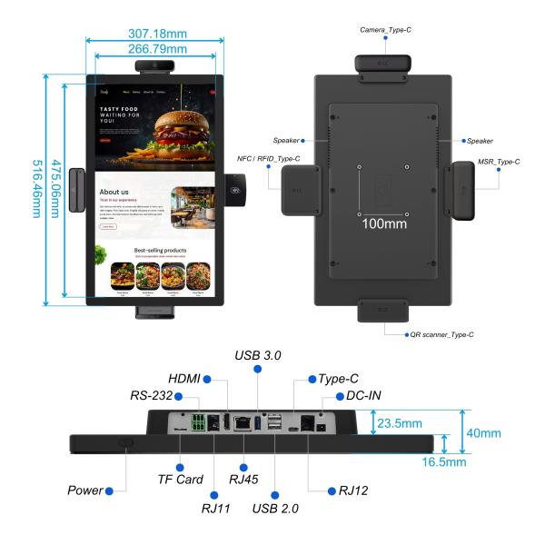 21.5 Touch Screen Android Tablet RK3576 for Restaurant Point of Sale Back Order Kiosk Self-service ordering machine