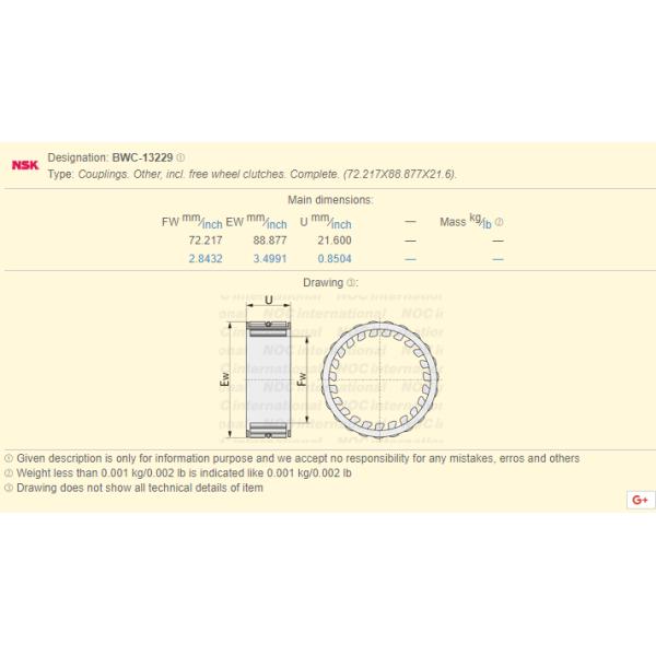 BWC13229 One Direction Sprag Clutch Hydraulic Forklift Bearing