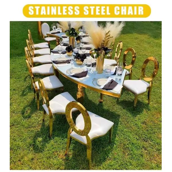 Sillas doradas con respaldo redondo de lujo para fiestas, eventos al aire libre e interior, bodas y banquetes, sillas de comedor con cojín y asiento para hoteles