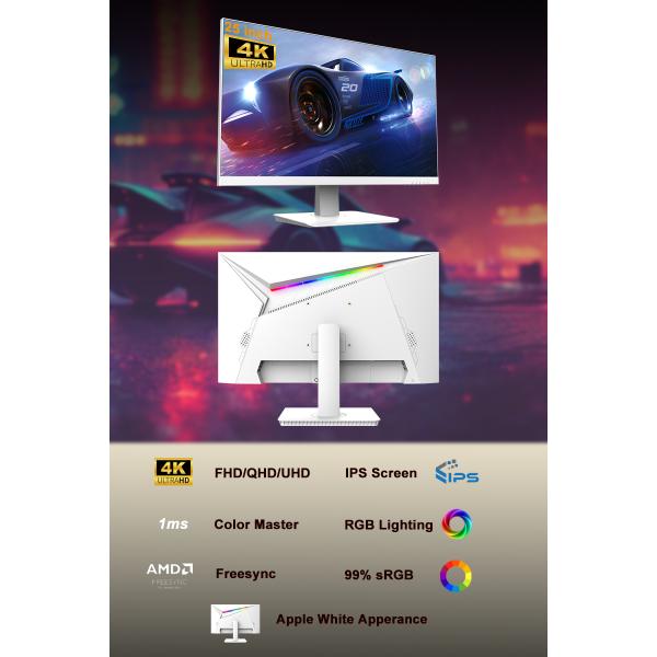 25 Inch PC Gaming Monitor White Color LED 1K Resolution High Refresh Rate Fixed Bracket RGB Lighting 240Hz