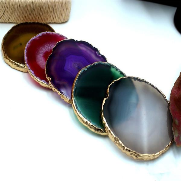 Regional Feature Agate Coaster Gray Slices Polished Crystal Natural Gemstone Flower Pot Engraving Folk Art Carved