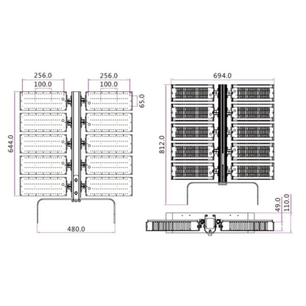 Meanwell Driver High Bay LED 1200W Aluminum Fin Heat Sink Material Ploycarbonate Lens
