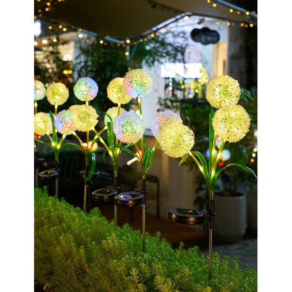 Ground Plug Triple Dandelion Solar Lawn Light for Outdoor Garden Landscape Ambient Patio