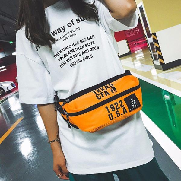 Hip hop earth cool Fanny pack pure color retro cross body bag with character word mother and daughter bag