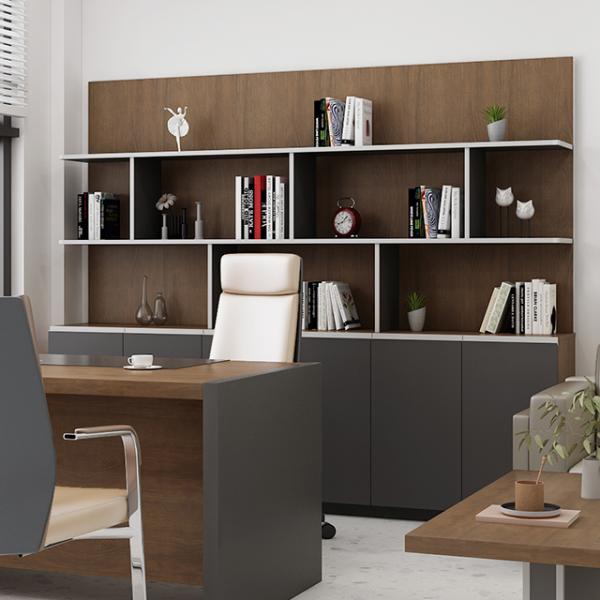 Combinación de gabinete trasero de oficina, multifuncional, estilo industrial ligero, diseño de borde envuelto, exhibición de libros, gabinete trasero de oficina independiente