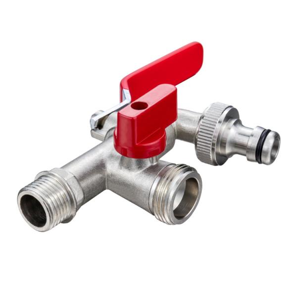 Garden Water Tap 3 Way Bibcock Faucet  2 Nozzle Multi-Function Brass Bibcock