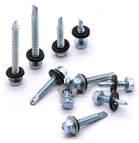 Zinc Plate Surface Hex Head Self Drilling Screw With Nylon Washer 4.8 Grade