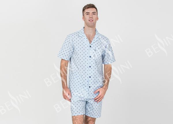 Anti Shrink Mens Button Down Pajamas , Mens Loungewear Shorts Sets Blue Color