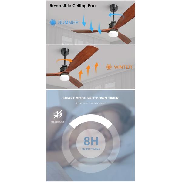 Fashion Adjustable 65W 60 Inch 3 Blade Ceiling Fan Light 1500lm