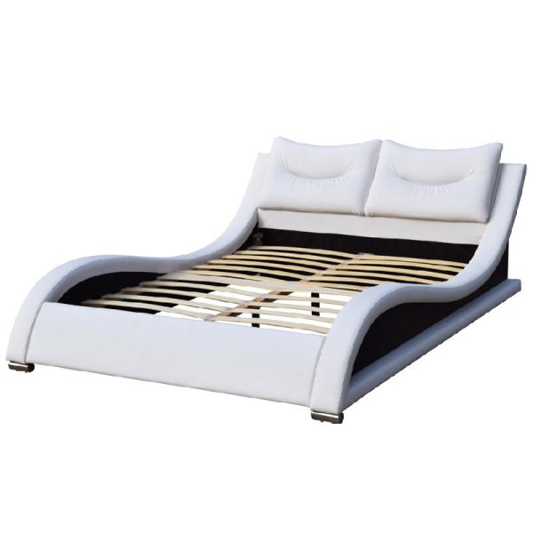 Luxury Headboard Faux Leather Bed Double Size With Pillow Curve Shape White PU