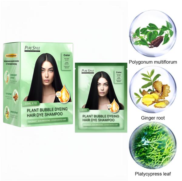 Plant Hair Dye Shampoo Fast Gray Coverage Factory Supply Bubble Color for Home Use Black Hair Dye Shampoo OEM