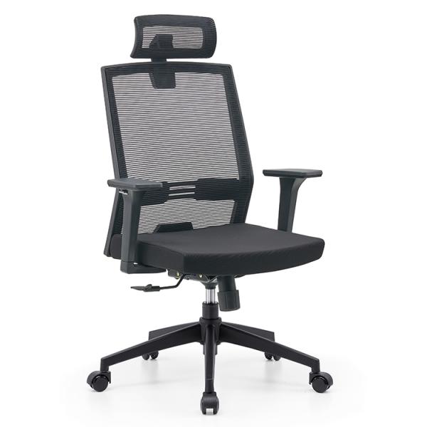 Chaise de bureau PC avec appuie-bras réversibles à dos haut maillage respirant et soutien lombaire
