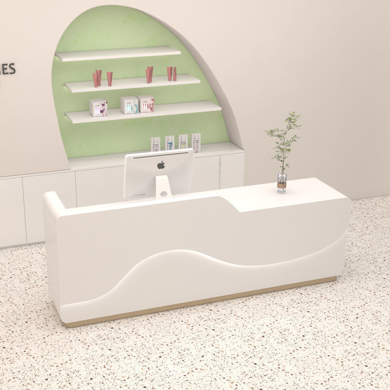 Solid Wood Reception Desk with Marble Top & Storage for Jewelry Shop