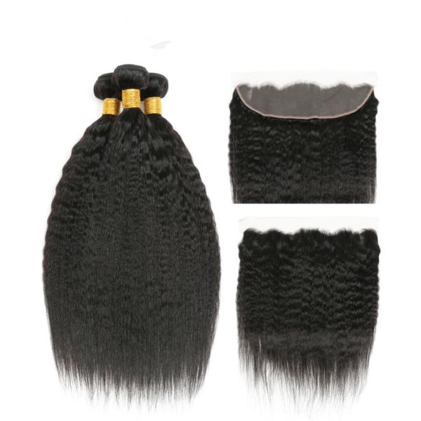Cabelo humano real das extensões dianteiras do cabelo do Virgin/pacotes retos perversos com laço