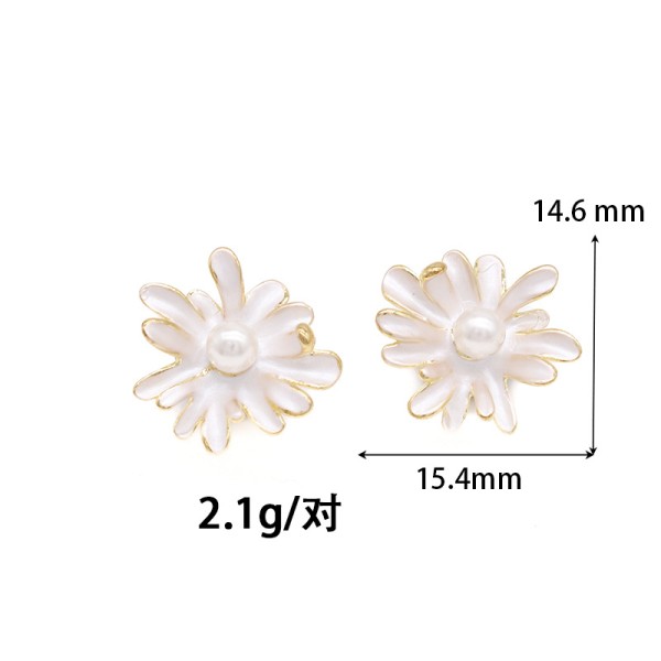 Factory Wholesale Brass Enamel Pearl Sterling Silver Stud Earring Women Fashion Jewelry Flower Earrings