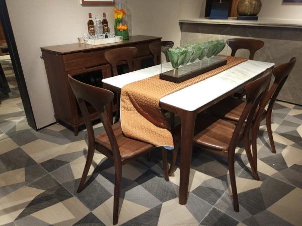 Nordic style Living room Furniture Walnut Wooden Circular Dining table in Special design Legs and Stainless steel plate