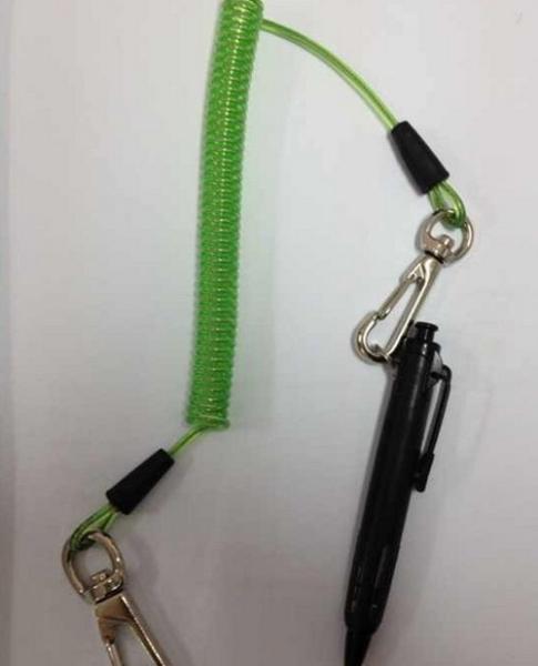 Snap hook on each end terminal transparent green stop drop tooling wire coil lanyard cable