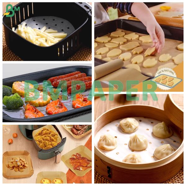 Baking Paper White & Brown Air Fryer Liner Paper 40gsm Non - Stick Surface