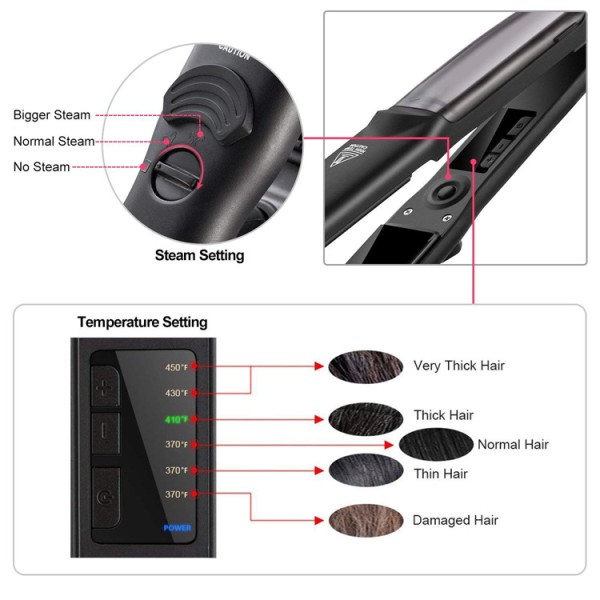Professional Electric Hair Steam Straightener Flat Iron Fast Heating Ceramic Plates for Household Outdoor Use Soft Smooth