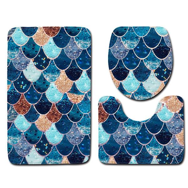 Toalete Mat Set Non Slip do banheiro da escala de peixes esteira de banho de 3 partes