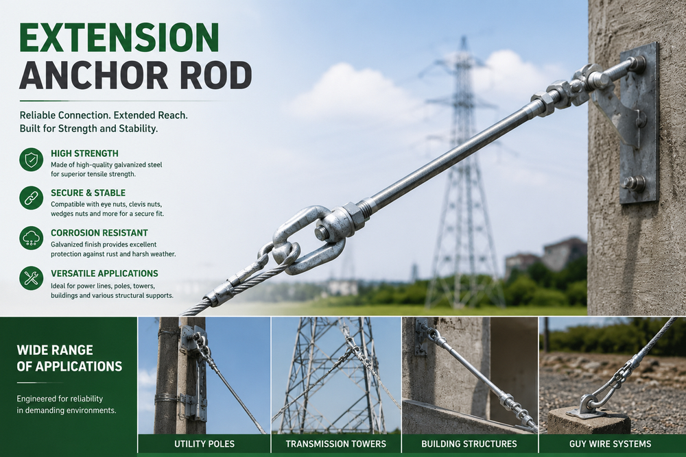 Extension Anchor Rod | HDG Guy Rod Coupling | IEEE C135.2 Extension Rod