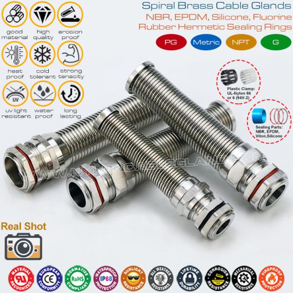 Hermetic Connectors Cable Glands Metallic Spiral PG Thread Water Resistant IP68 with Kink Protection