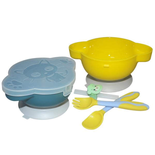 Reusable Baby Silicone Bowl Small Suction Silicone Divided Plate Spoon With Lid Set