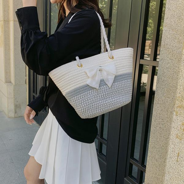 Crochet Raffia Knot Handbags Summer Beach Straw Knot Bag Fashion Summer High Quality Ladies Crochet Raffia Straw Beach Bag Tote Bag Striped Big Hand Bags
