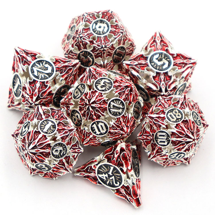 Custom Brass Hollow Dice Set with Polyhedral Design and Personalized Logo for DND Games