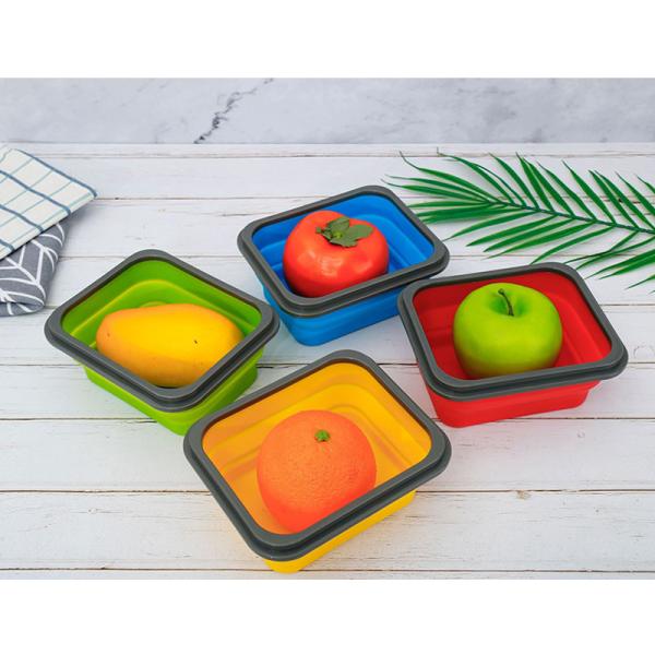 Green Rectangle Microwavable Food Storage Container Kids Silicone Lunch Box