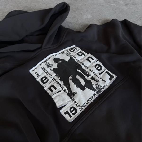 Custom Logo Heavyweight Cotton Hoodies Patchwork Distressed Embroidery Streetwear Oversized Boxy Pullover Hoodie for Men