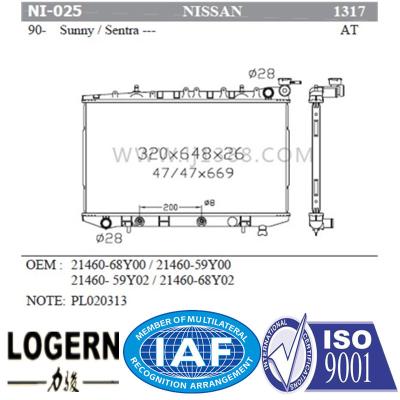 High Efficient Heat Transfer NISSAN Car Radiator For Sunny / Sentra'90 AT Dpi 1317