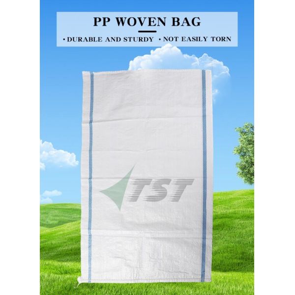 50kg 100kg White Woven Polypropylene Bags For Cereal Seeds With Blue Strips