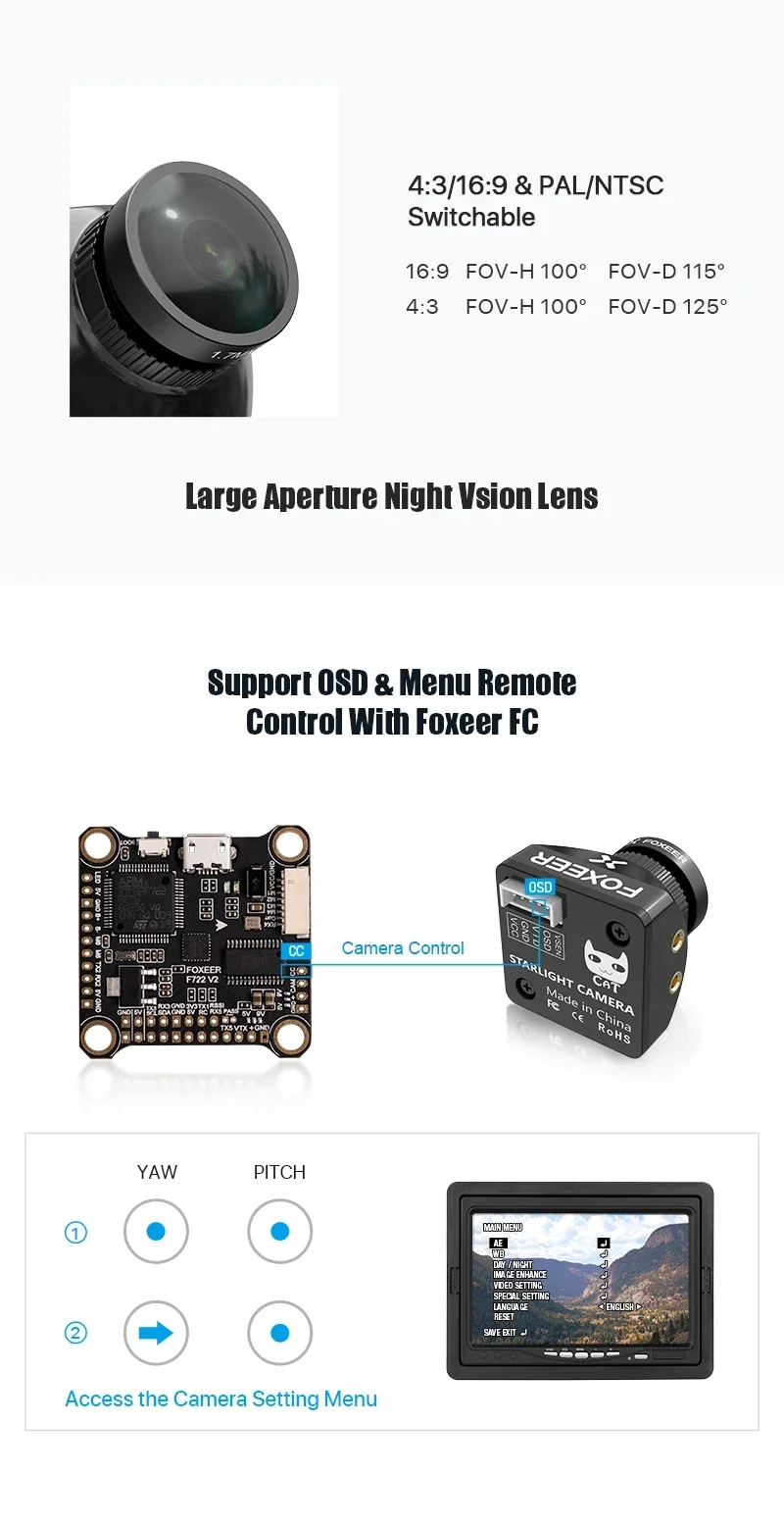 Foxeer 3 Mini Low Latency Noise 1200TVL 0.00001Lux FPV Night Camera 2.1mm PAL NTSC 4:3 16:9 For RC Racing Drone