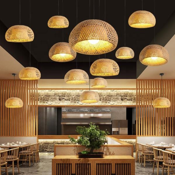 E27 Bamboo 60Hz Vintage Pendant Lamps For Restaurant