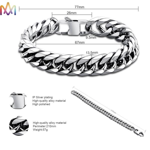 ID 64MM людей 67MM выгравировал браслет широкой обочины цепной