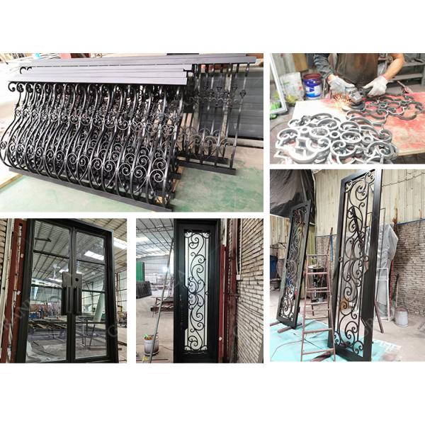 China Patio Single Pocket Double Door Main House Entry Entrance Wrought Iron Door with Elegant Decorative Design
