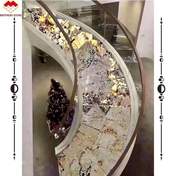 Modern Indoor Customized Marble Waterjet Design Arc Staircase for House Interior