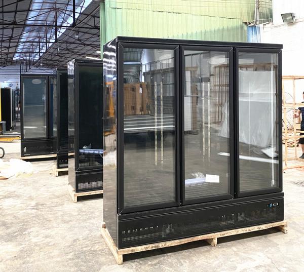Fan Cooling 3 Glass Doors Upright Freezer ,Supermarket  Automatic Defrost Refrigerator Display Showcase
