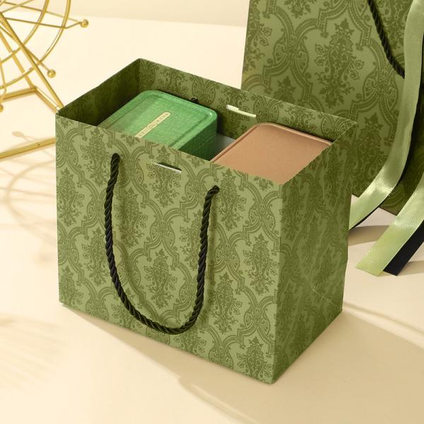Garment Printed Kraft Bags Green Handheld Tote Bags Logo Customized