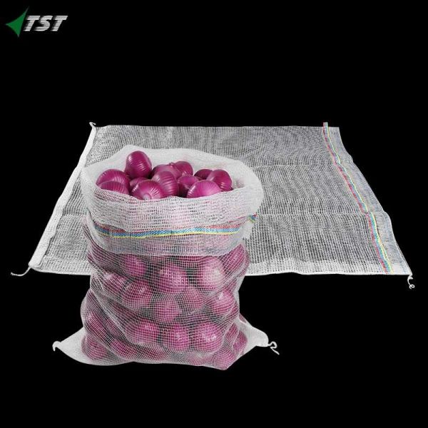 White Color Pp Potato Leno Bag 68*89cm With Red Drawsting For Farm Usage