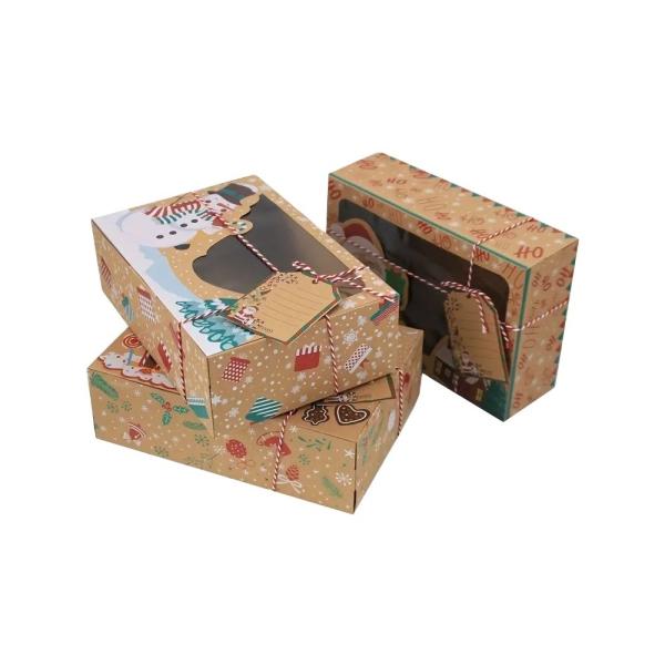 Boîtes cadeaux de Noël en carton à paroi simple et en carton kraft avec fenêtre transparente