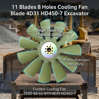 High-CFM 11 Blade Cooling Fan OE Z530-38-65-8T11 8 Holes for 4D31 Diesel Engine Kato HD450-7 Excavator Replacement