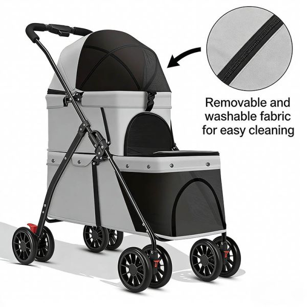 Bulk Foldable Pet Stroller | 4-Wheel Dog Cat Travel Stroller with Basket | Wholesale for Pet Retailers