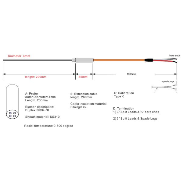 6Mm Diameter Mineral Insulated Thermocouple Cable SS316/310/ Inconel 600
