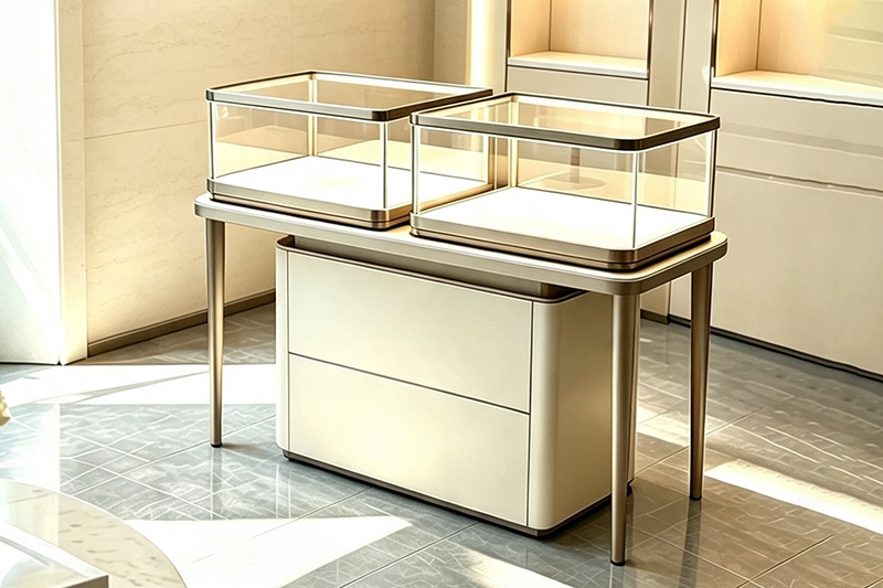 Luxury LED Lighted Jewelry Showcase Display with Ultra White Tempered Glass and Customizable Dimensions