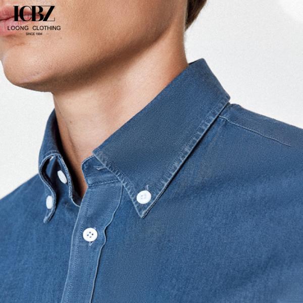 T-shirt en denim homme à manches longues sans fer et anti-rides pour les affaires occasionnelles