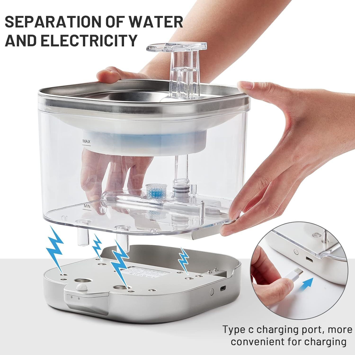 Large Capacity Wireless Automatic Pet Water Dispenser Stainless Steel and Plastic Indoor Use Pet Fountain for Dogs & Cats