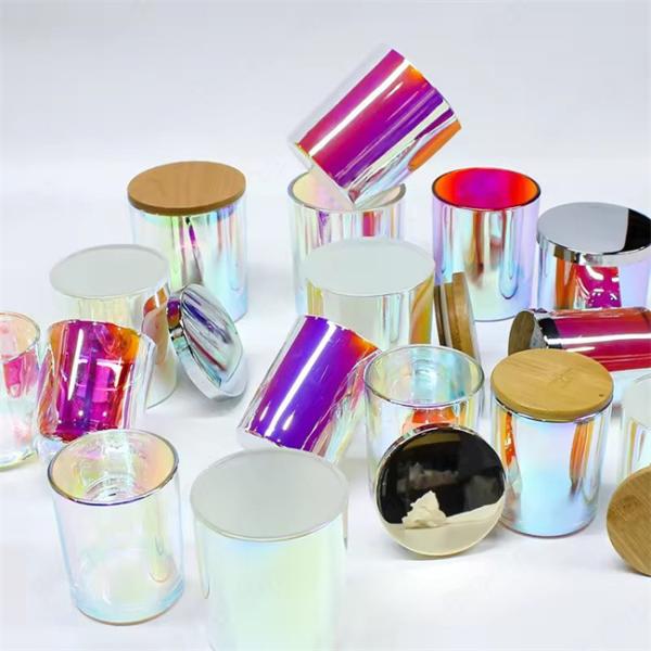 Vaso de velas iridescentes de vidro âmbar de parede dupla preto-branco gelado Luxo vidro de cor arco-íris