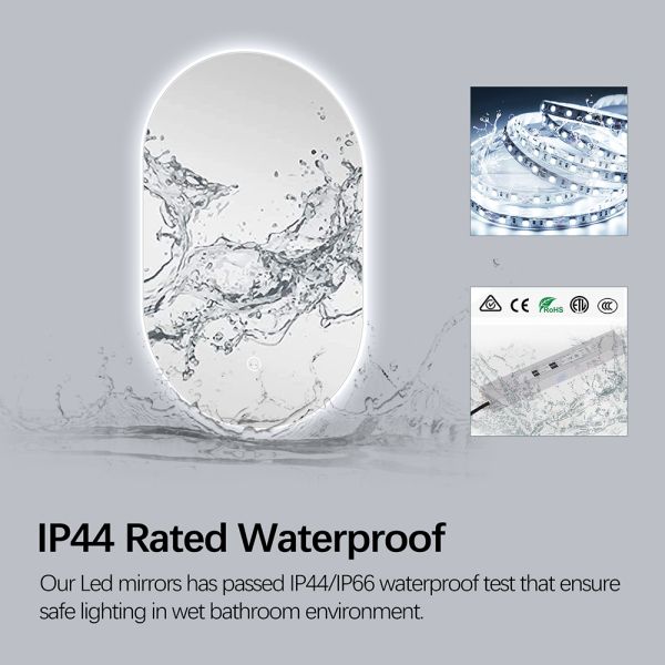 IP54 Oval LED Bathroom Mirror , Decorative Smart Acrylic Bathroom Mirror